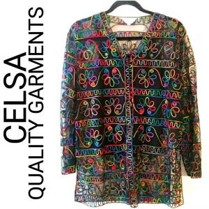 CELSA EMBROIDERED SHEER DUSTER - BLACK